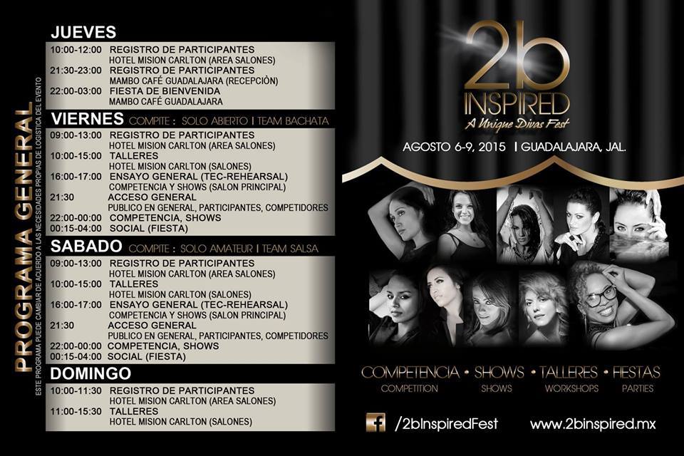 2b Inspired, Event Schedule, Guadalajara, August 6th to 9th, 2015