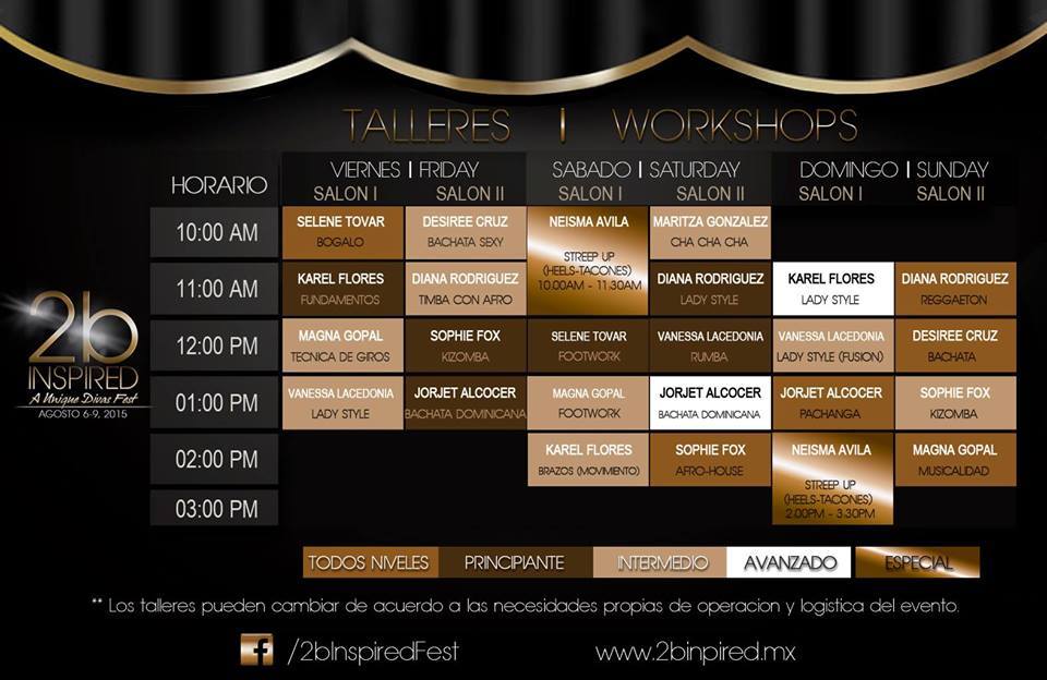 2b Inspired, Workshop Schedule, Guadalajara, August 6th to 9th, 2015